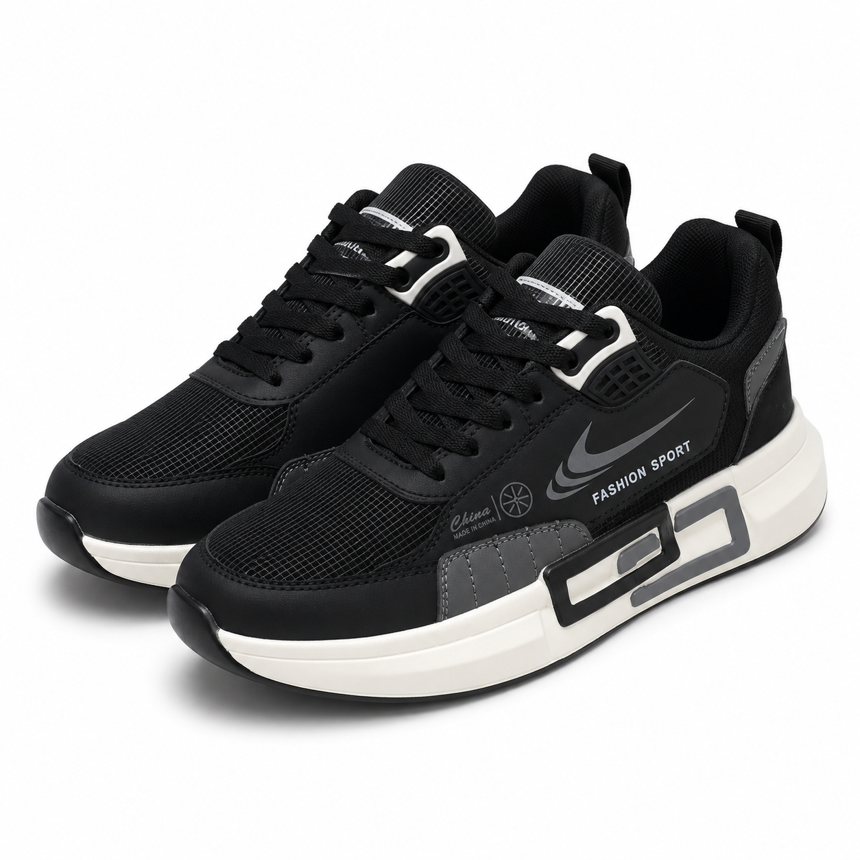 Black Chunky Sneakers for Men Sporty Fashion Shoes