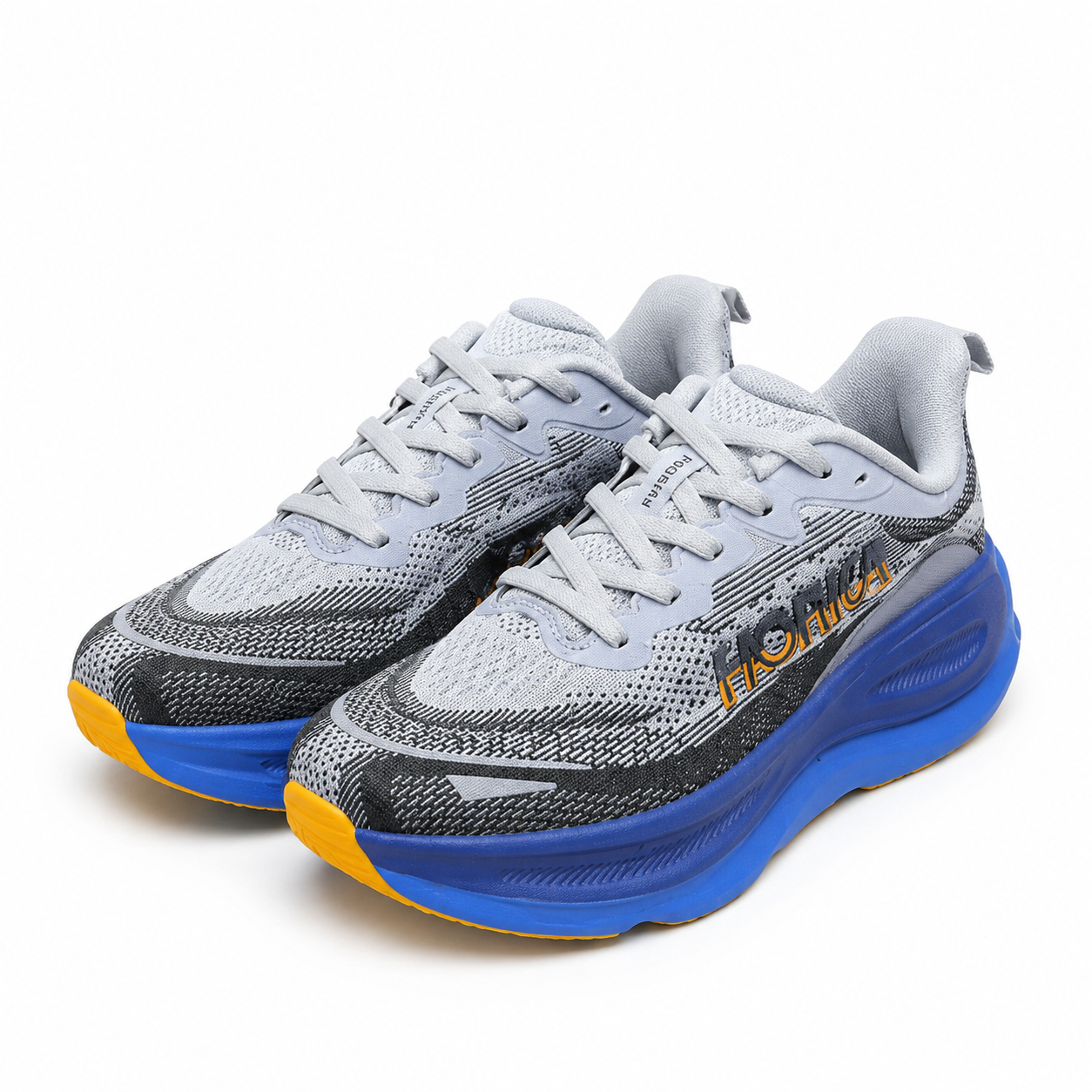 Grey Blue Sole Chunky Running Shoes Men's Sporty Cushioned Sneakers
