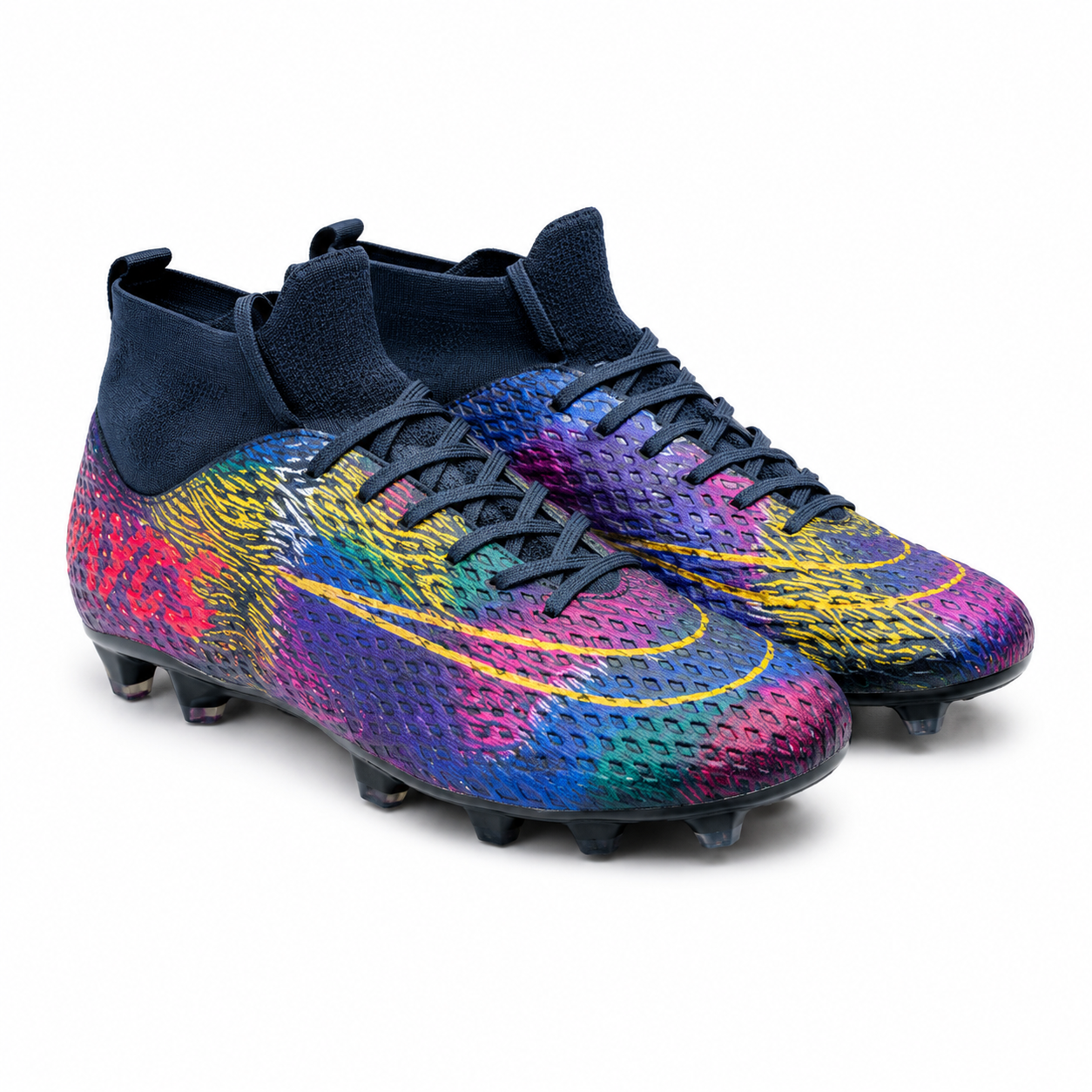 Multicolor Ankle Sleeve Football Boots Men's Studded Soccer Cleats