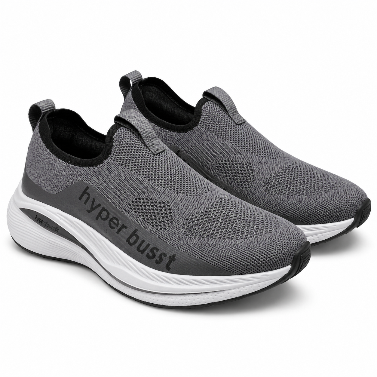 Grey Knit Slip On Sneakers Men's Lightweight Comfort Sports Shoes