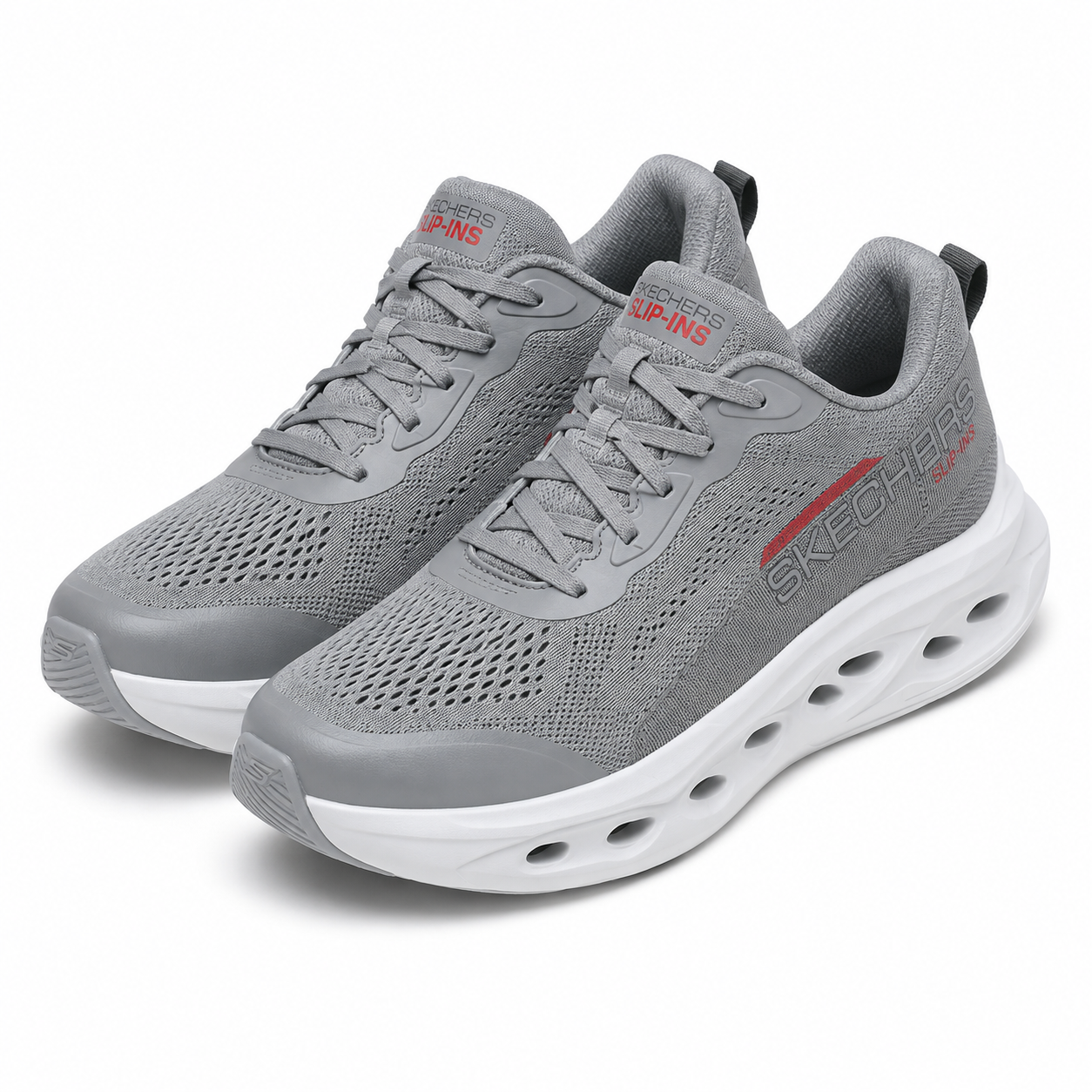 Grey Perforated Mesh Sneakers Men's Breathable Running Shoes with Vented Sole