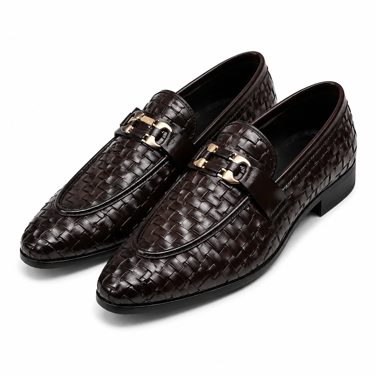 The Woven Chestnut Buckle — Premium Handwoven Leather Loafers for Men