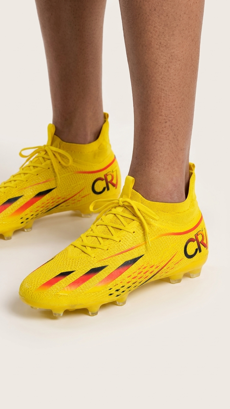 The Solar Blaze Premium Yellow High Top Football Boots for Men Firm Ground Soccer Cleats