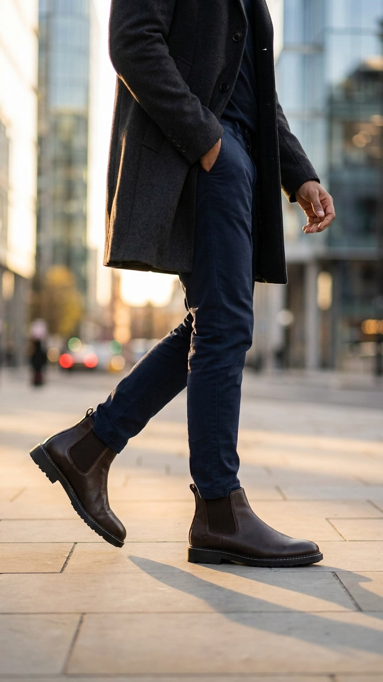 The Coffee Chelsea Original Leather Chelsea Boots for Men Slip On Ankle Boots