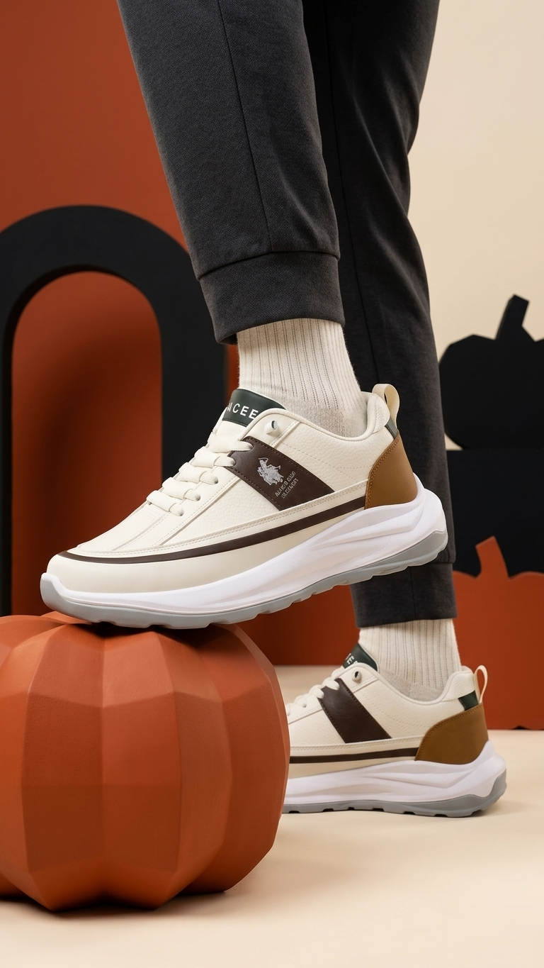 White Chunky Sneakers Men's Premium Casual Shoes with Contrast Sole