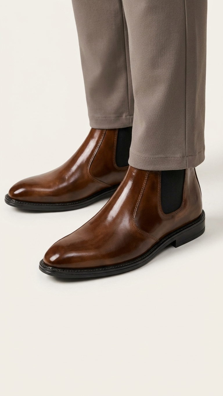 The Cognac Chelsea Original Leather Chelsea Boots for Men Slip On Ankle Boots