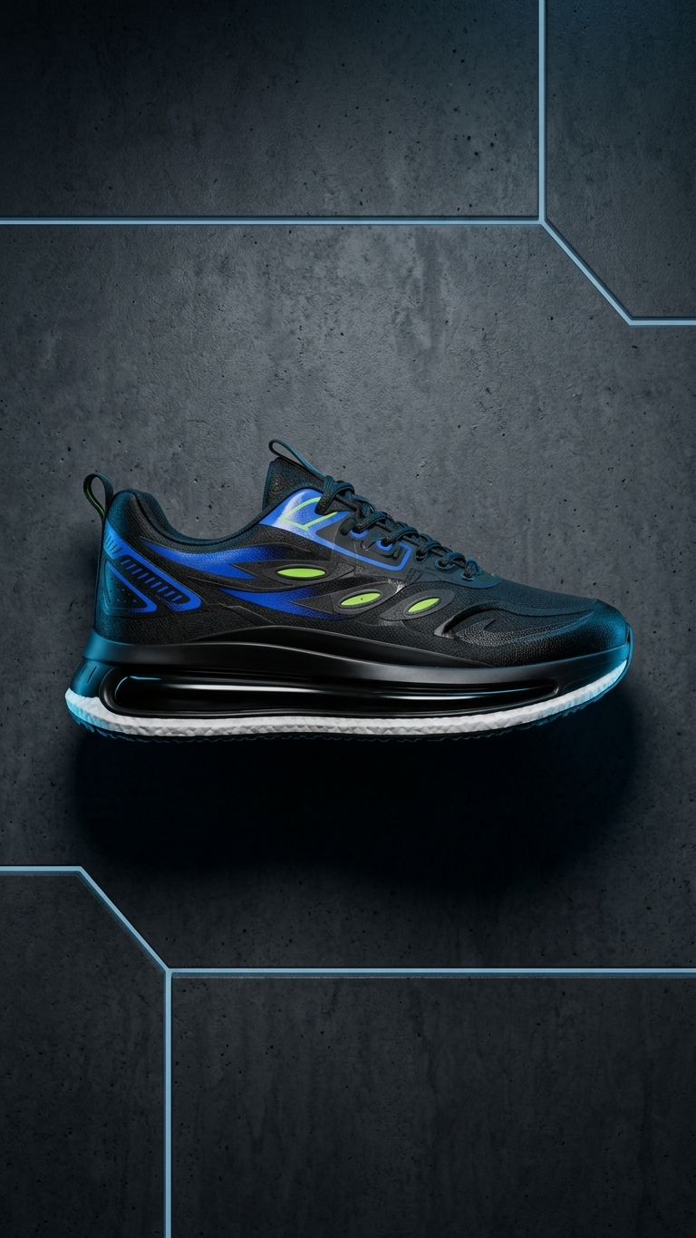Black Sneakers with Blue Green Accents Men's Sporty Air Sole Running Shoes