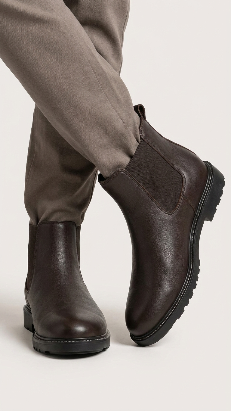 The Coffee Chelsea Original Leather Chelsea Boots for Men Slip On Ankle Boots