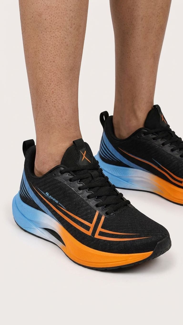 Black Running Shoes with Blue Orange Sole Men's Lightweight Sports Sneakers