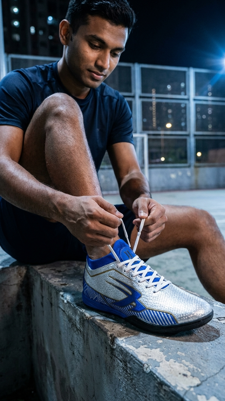 The Royal Flash Premium Silver & Blue Indoor Football Shoes for Men Futsal Soccer Sneakers