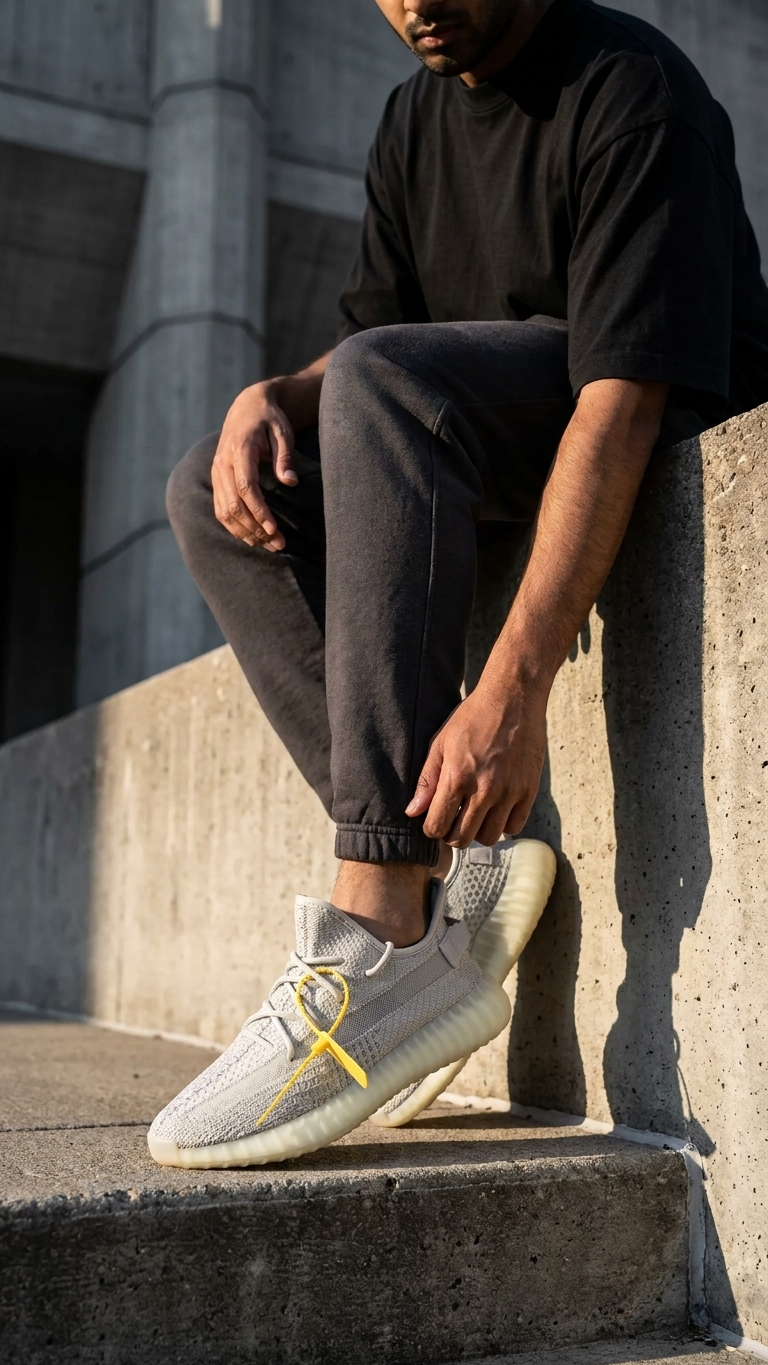Grey Knit Sneakers with Translucent Sole Men's Lightweight Runners