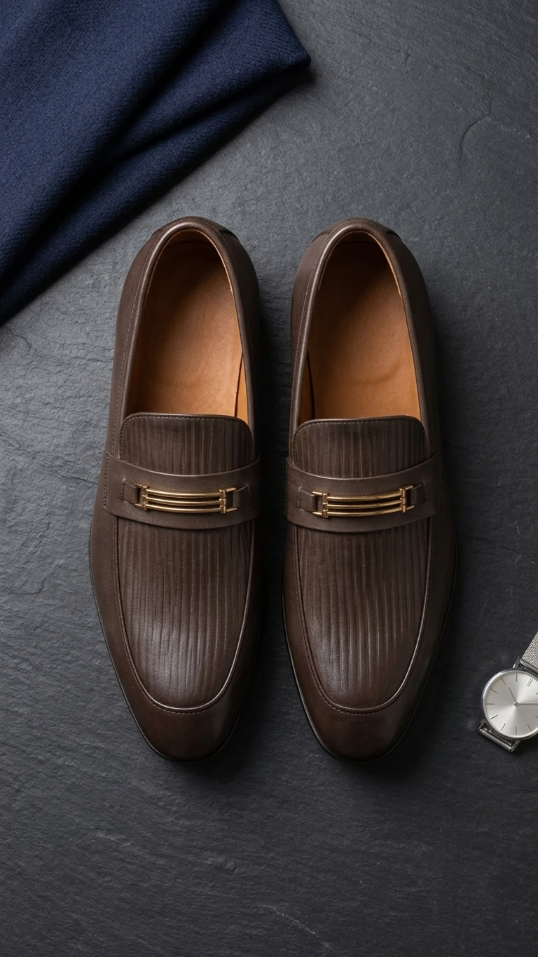 The Original Handmade Leather Loafers for Men Gold Buckle Slip On Shoes