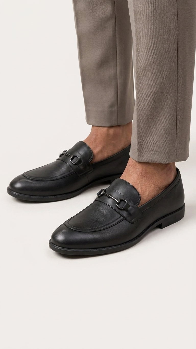 The Noir Bit Original Handmade Leather Loafers for Men Horsebit Buckle Slip On Shoes