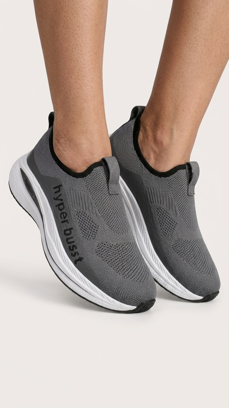 Grey Knit Slip On Sneakers Men's Lightweight Comfort Sports Shoes