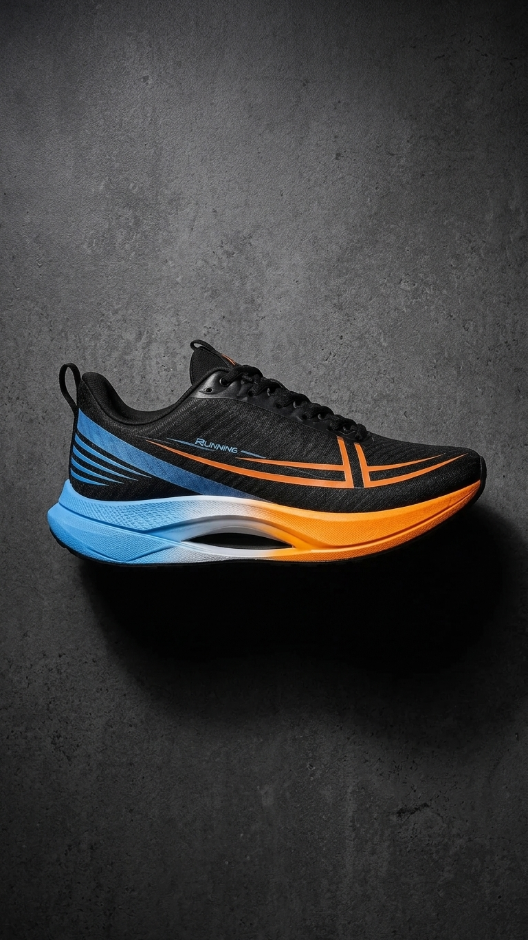 Black Running Shoes with Blue Orange Sole Men's Lightweight Sports Sneakers