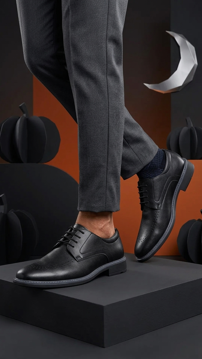 The Black Brogue Original Leather Formal Shoes for Men Wingtip Derby Dress Shoes