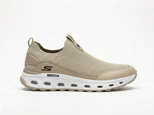 Beige Knit Slip On Sneakers Men's Lightweight Cushioned Comfort Shoes