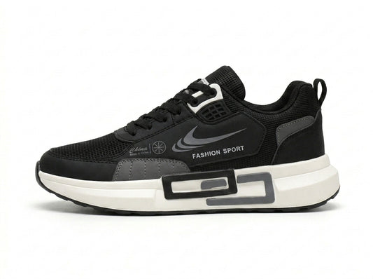 Black Chunky Sneakers for Men Sporty Fashion Shoes