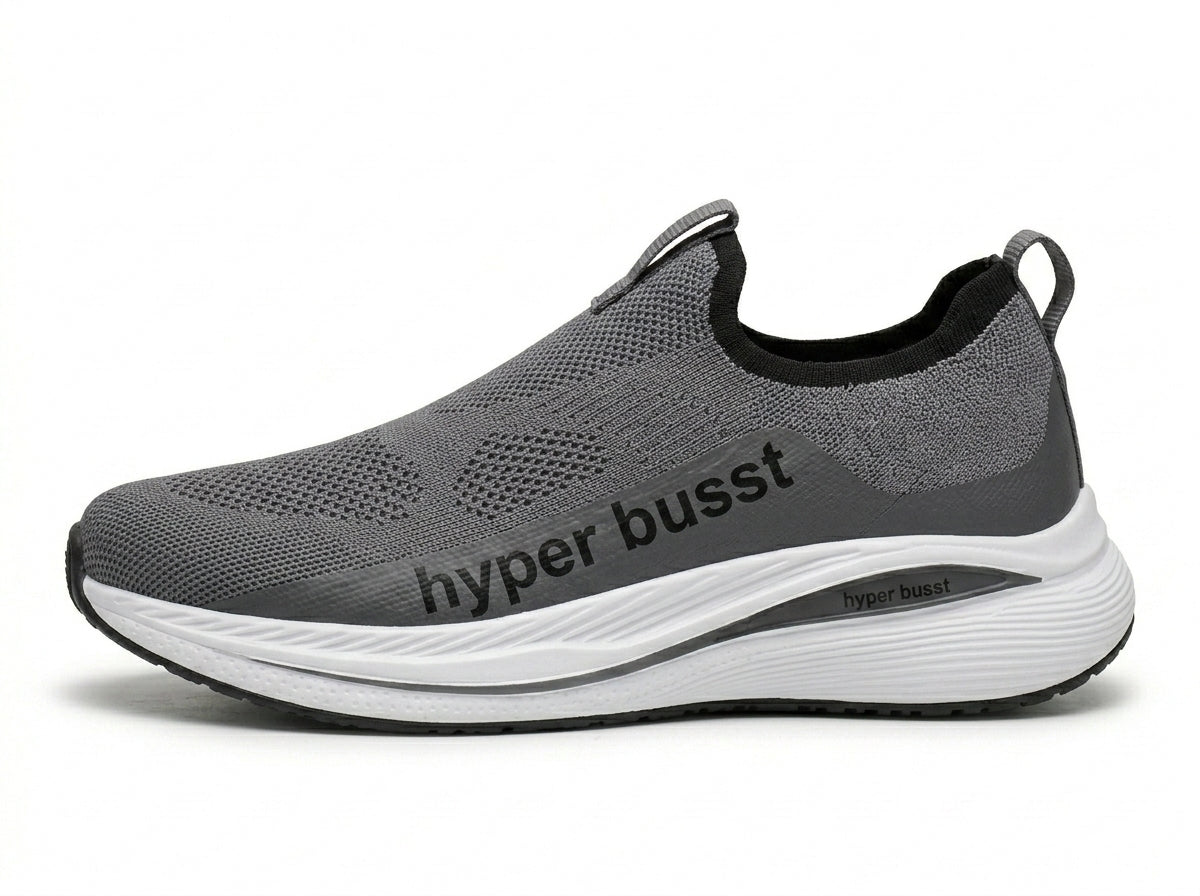 Grey Knit Slip On Sneakers Men's Lightweight Comfort Sports Shoes