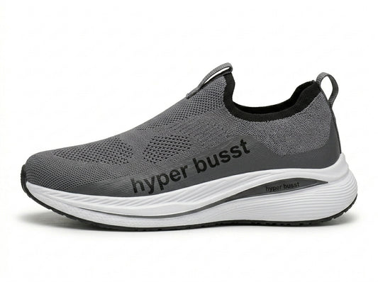 Grey Knit Slip On Sneakers Men's Lightweight Comfort Sports Shoes