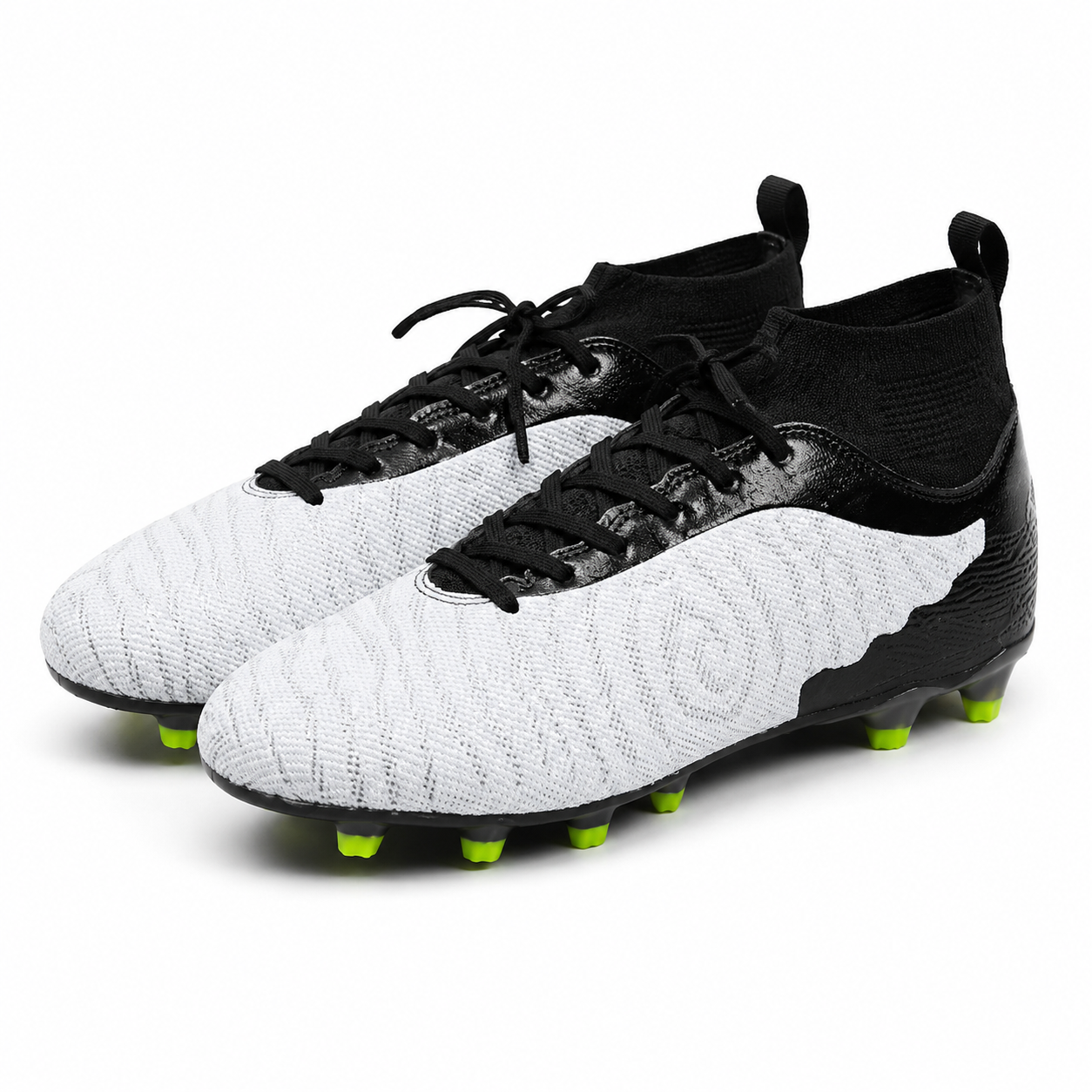 The Shadow Wing Premium White & Black High Top Football Boots for Men Firm Ground Soccer Cleats