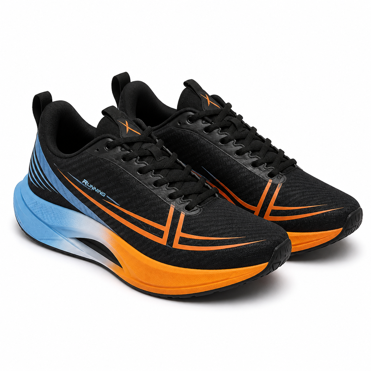 Black Running Shoes with Blue Orange Sole Men's Lightweight Sports Sneakers