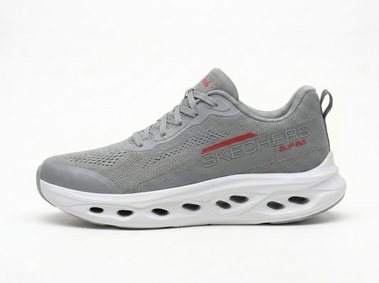 Grey Perforated Mesh Sneakers Men's Breathable Running Shoes with Vented Sole