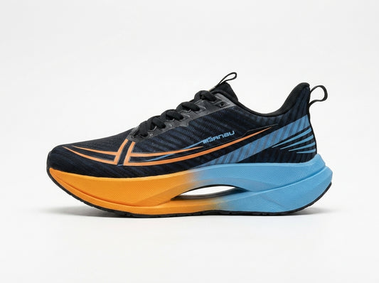 Black Running Shoes with Blue Orange Sole Men's Lightweight Sports Sneakers