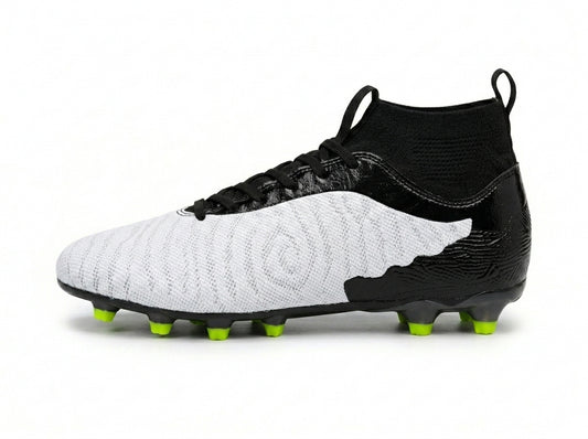 The Shadow Wing Premium White & Black High Top Football Boots for Men Firm Ground Soccer Cleats