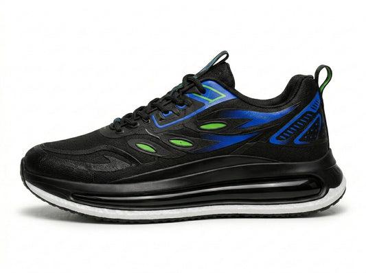 Black Sneakers with Blue Green Accents Men's Sporty Air Sole Running Shoes