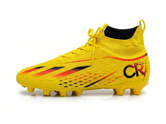 The Solar Blaze Premium Yellow High Top Football Boots for Men Firm Ground Soccer Cleats