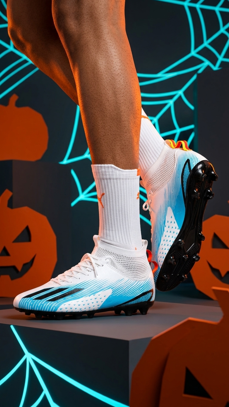 The Premium White & Blue High Top Football Boots for Men Firm Ground Soccer Cleats
