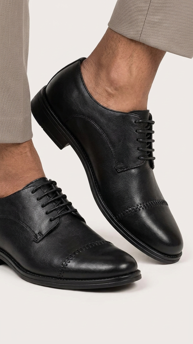 The Noir Stitch Original Leather Formal Shoes for Men Cap Toe Derby Dress Shoes