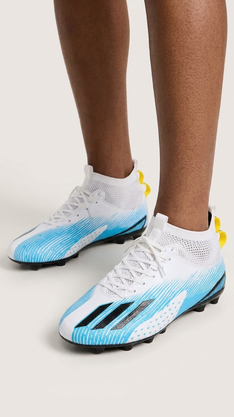The Premium White & Blue High Top Football Boots for Men Firm Ground Soccer Cleats