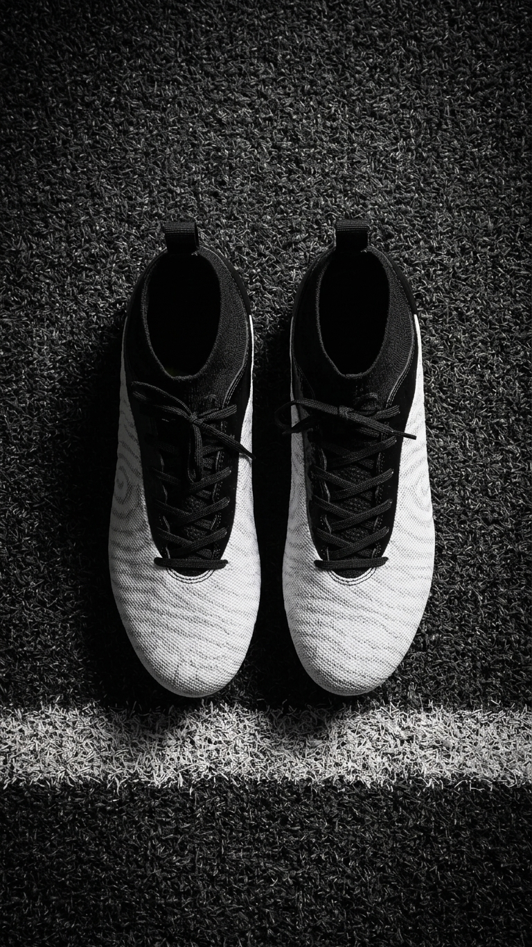The Shadow Wing Premium White & Black High Top Football Boots for Men Firm Ground Soccer Cleats
