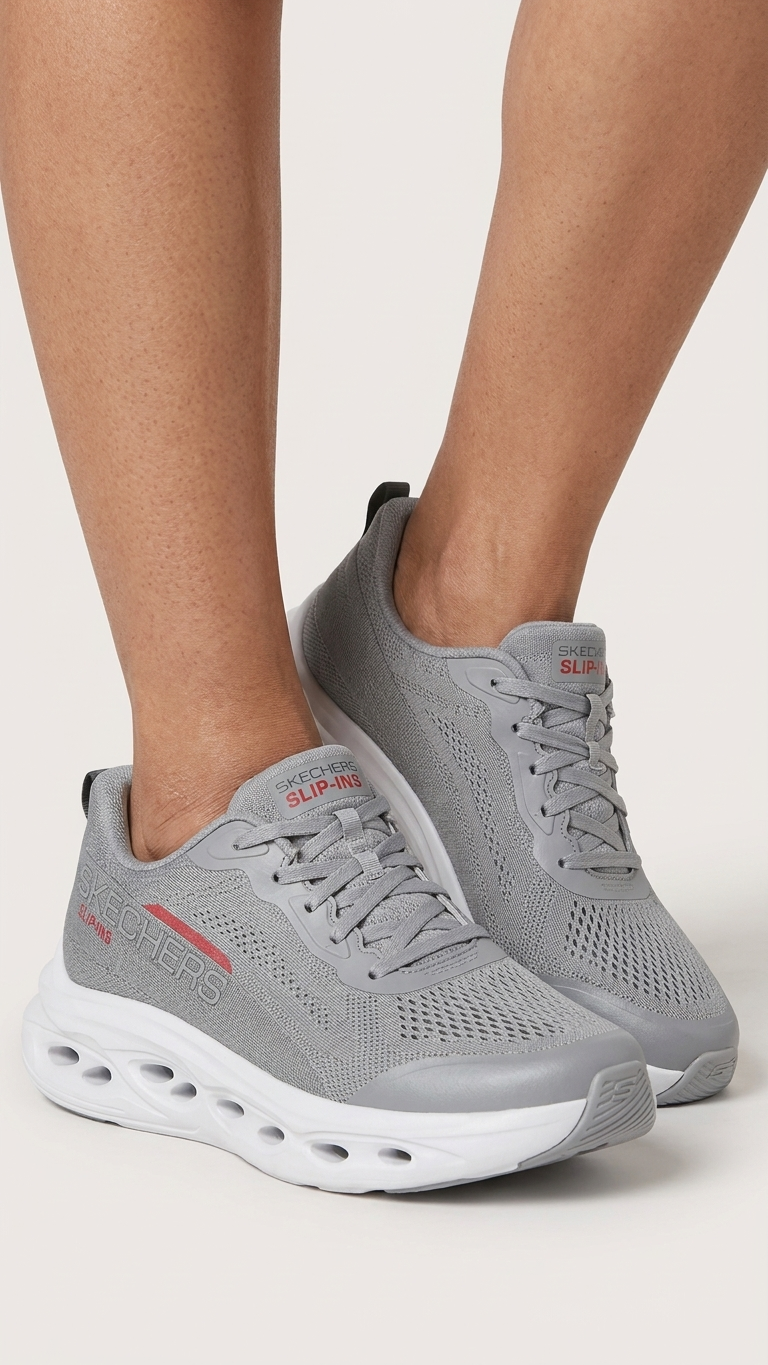 Grey Perforated Mesh Sneakers Men's Breathable Running Shoes with Vented Sole