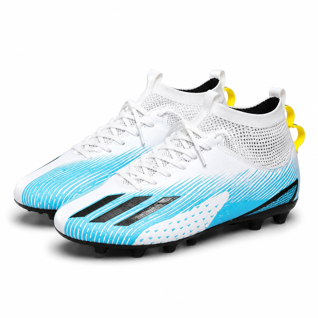 The Premium White & Blue High Top Football Boots for Men Firm Ground Soccer Cleats