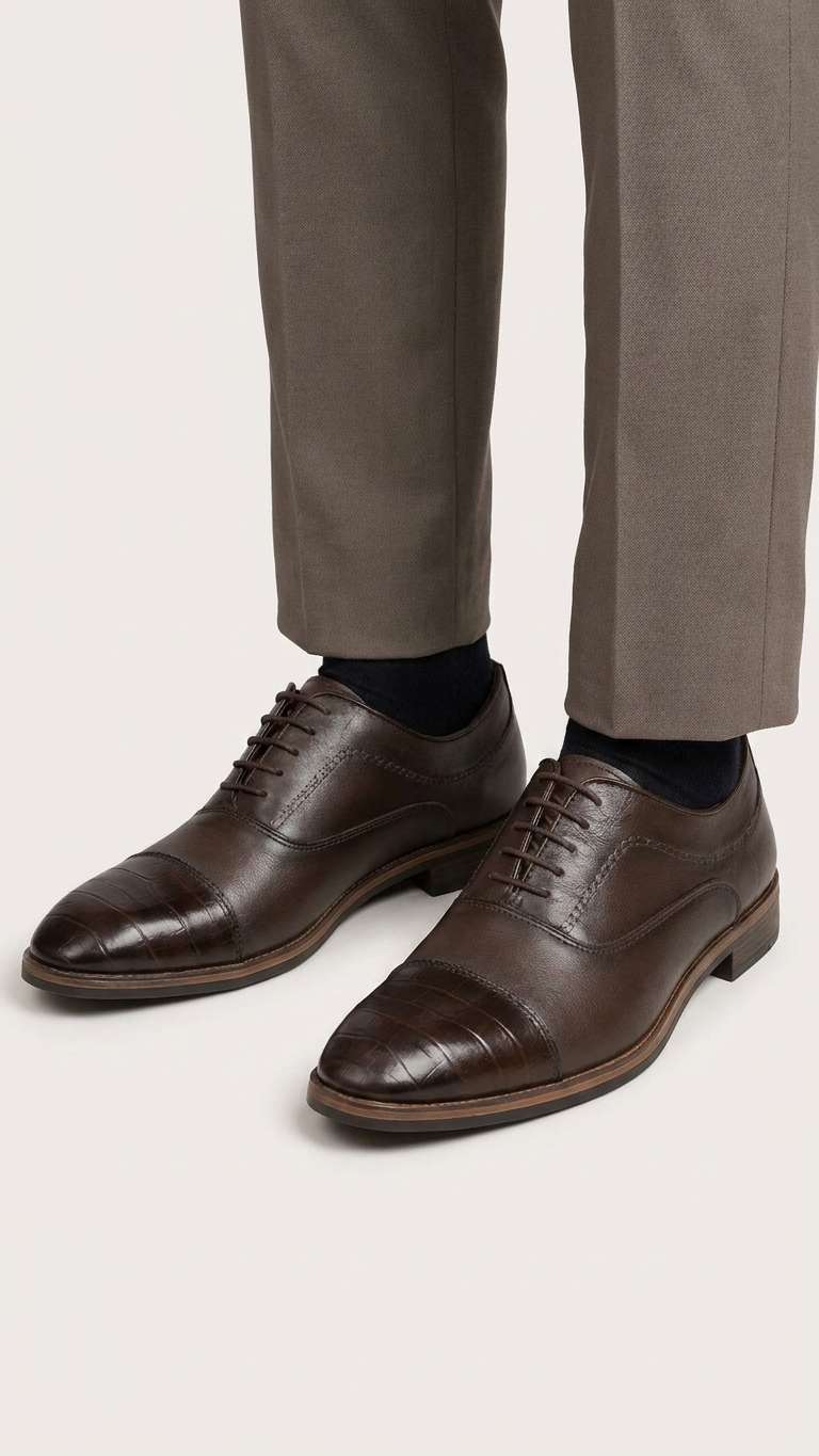 The Oxford Original Leather Formal Shoes for Men Textured Cap Toe Oxford Shoes