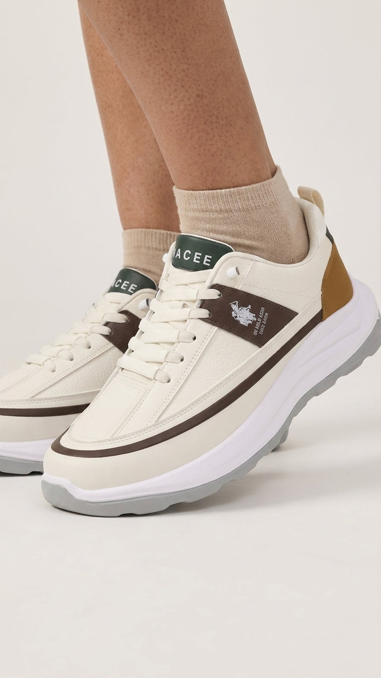 White Chunky Sneakers Men's Premium Casual Shoes with Contrast Sole
