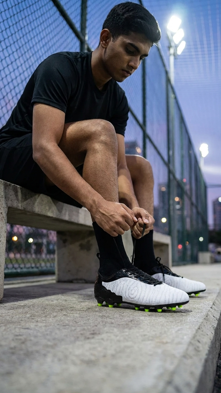 The Shadow Wing Premium White & Black High Top Football Boots for Men Firm Ground Soccer Cleats