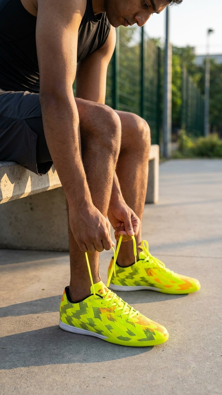 The Volt Strike Premium Neon Yellow Indoor Football Shoes for Men Futsal Soccer Sneakers
