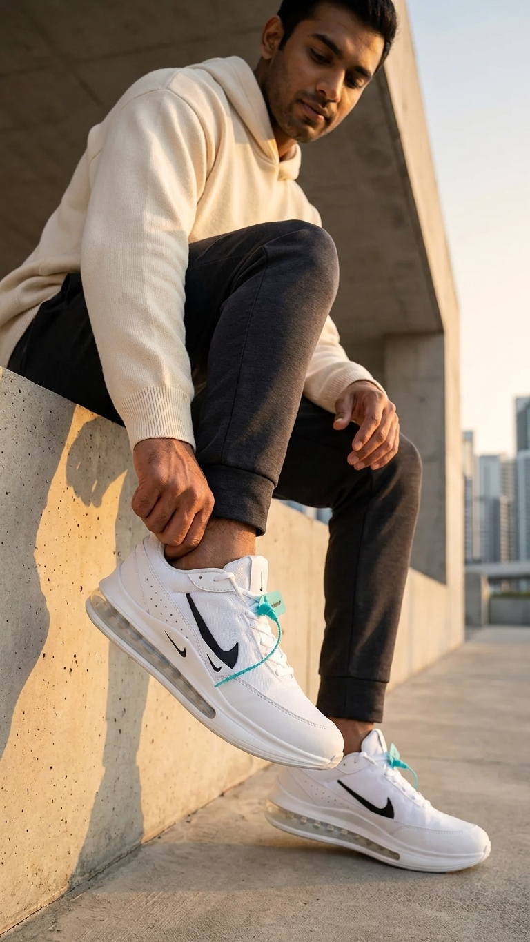 White Air Sole Sneakers Men's Sporty Casual Shoes with Visible Air Cushion