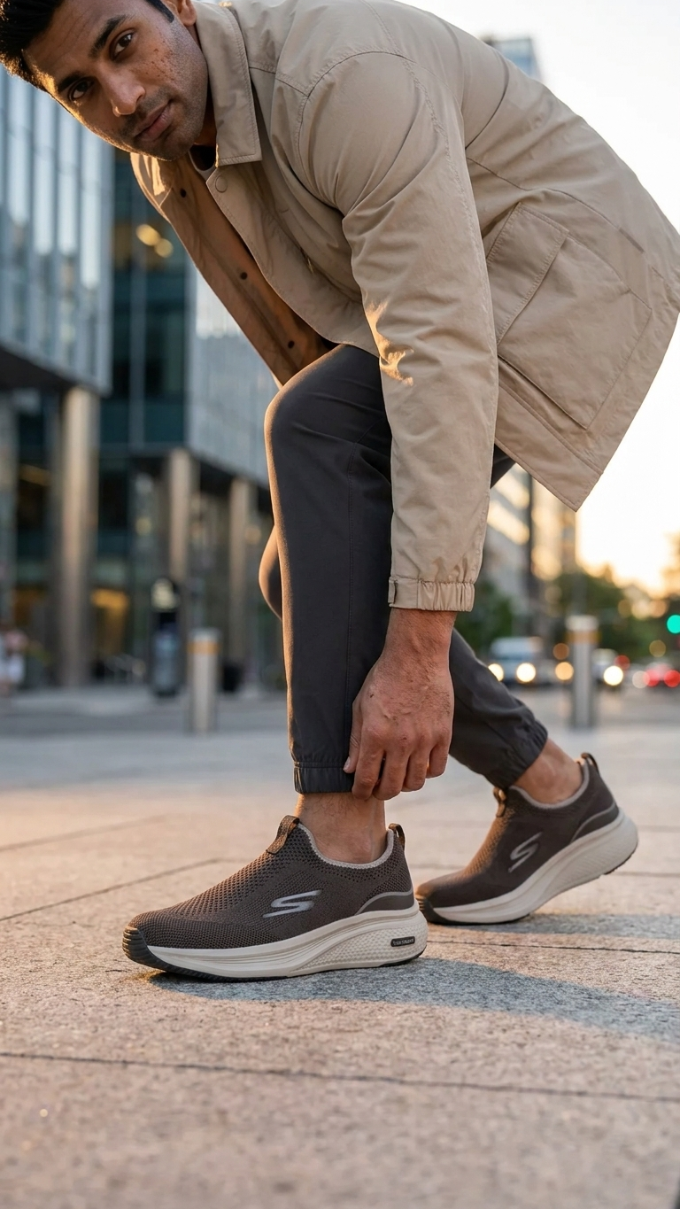 Brown Knit Slip On Sneakers Men's Lightweight Cushioned Comfort Shoes
